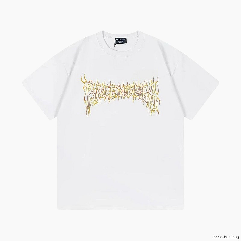 Balenciaga Gothic Style Flame Print White T-Shirt