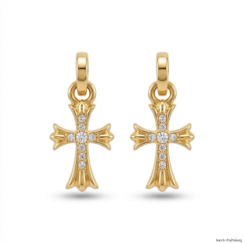 Chrome Hearts Cross Trendy and Cool Style Gold Earrings
