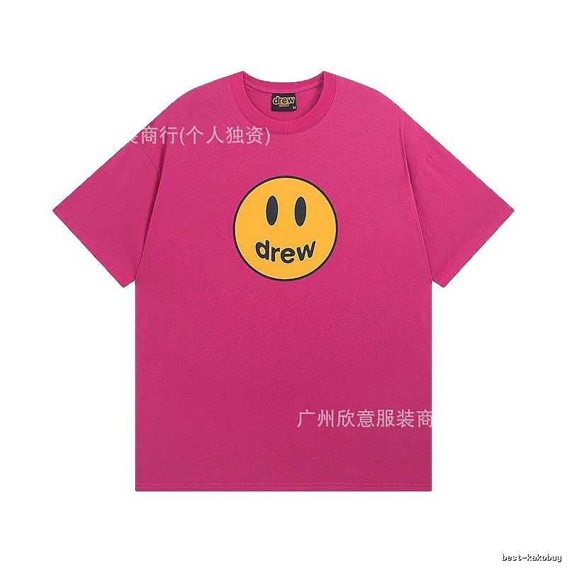 DREW Smiley Face Print Street Style Rose Red T-Shirt