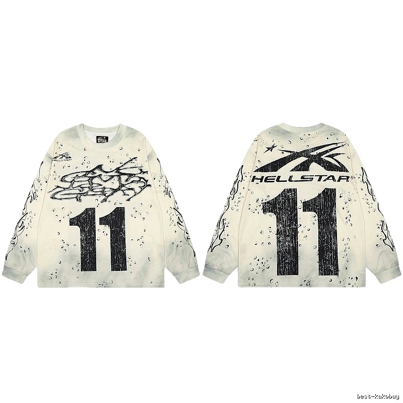 Hellstar No.11 Distressed Street Style Off-white Long Sleeve T-shirt