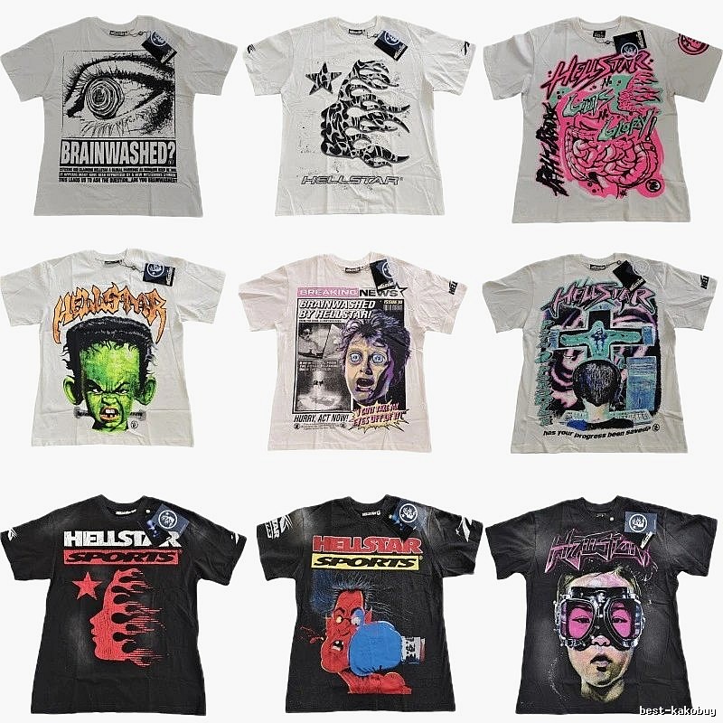 Hellstar Print Street Style Black and White T-shirt