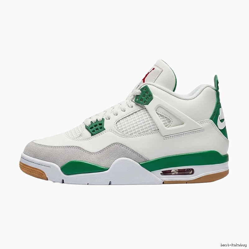 Jordan 4 Trendy Cool Green and White Sports Shoes