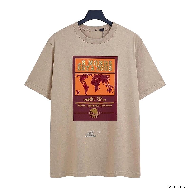 Louis Vuitton Vintage-style Map Print Khaki T-Shirt