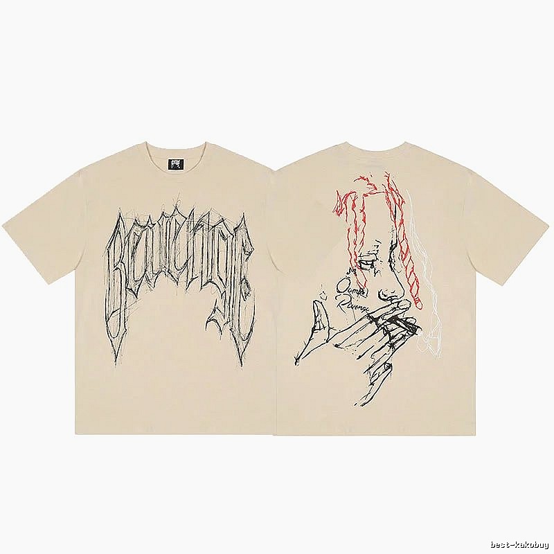 Revenge Beige Skull Graphic T-Shirt Clean Finish