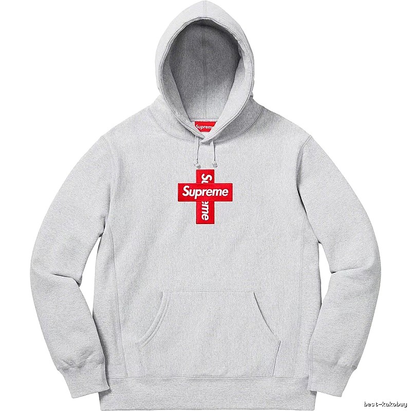 Supreme Streetwear Logo hoodie Gray Red Oversized with Logo Accent