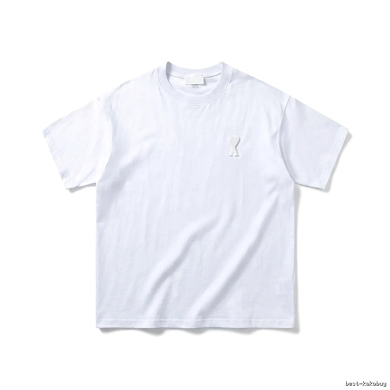 AMI Embroidered Minimalist Style White T-shirt
