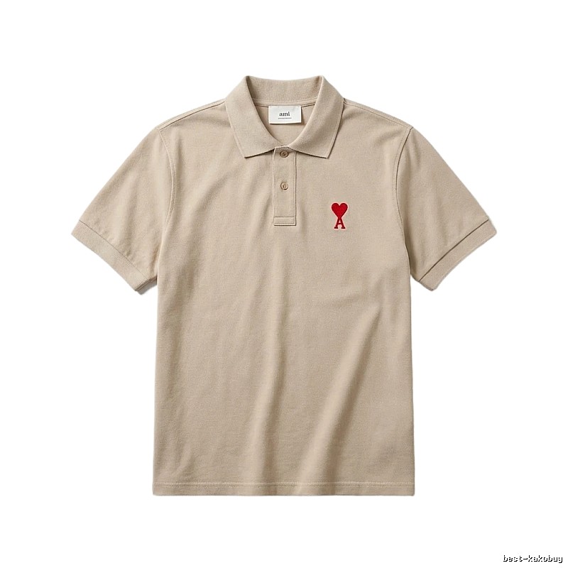 AMI Love Minimalist Style Beige Polo Shirt