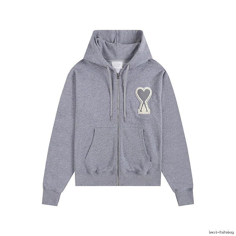 AMI Love Series Grey Zip-Up Hoodie
