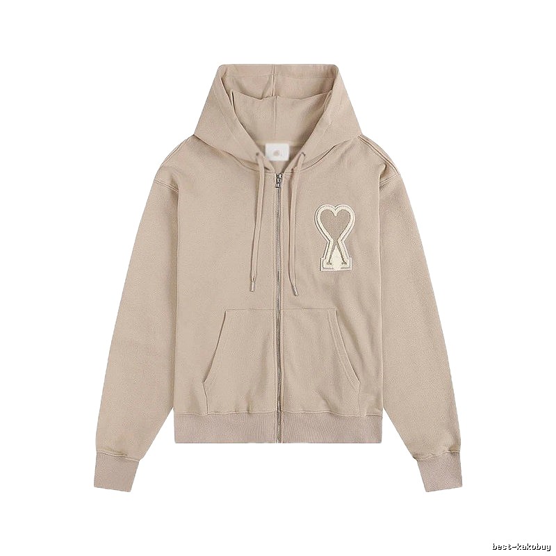 AMI Love Zipper Beige Sweatshirt
