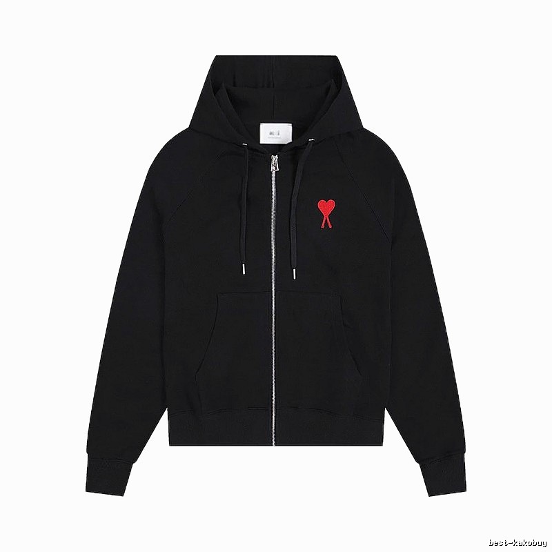 AMI Red Heart Embroidery Trendy Cool Black Sweatshirt