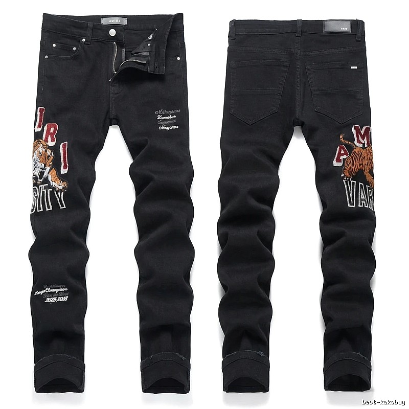 AMIRI Tiger Embroidery Trendy and Cool Style Black Pants