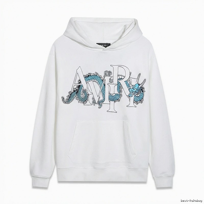 AMIRI White Hoodie with Dragon Pattern Print Style