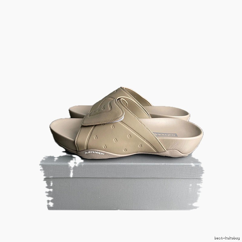 Balenciaga Embossed Luxury Street Style Khaki Slides