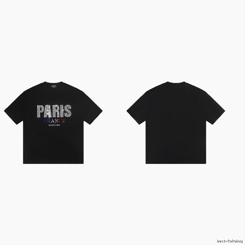Balenciaga PARIS Rhinestone-Embellished Streetwear Black T-Shirt