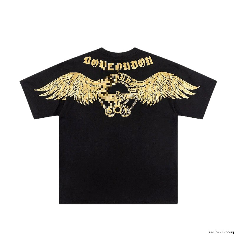BOY Street Style Black Short-sleeve T-shirt with Gold Foil Stamped Wings
