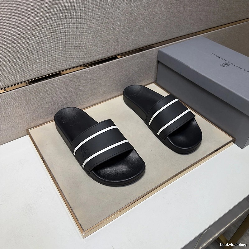 Brunello Cucinelli Casual Minimalist Black and White Color-block Slide Sandals