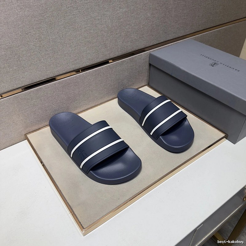 Brunello Cucinelli Casual Striped Navy Blue Slides