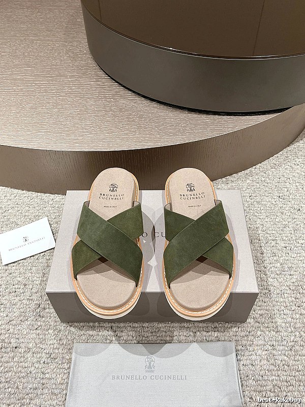 Brunello Cucinelli Casual-style Army Green Slides