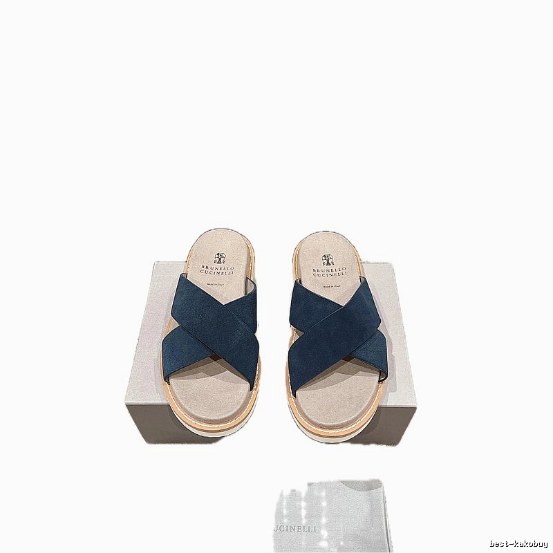 Brunello Cucinelli Minimalist Casual Navy Blue Slide Sandals