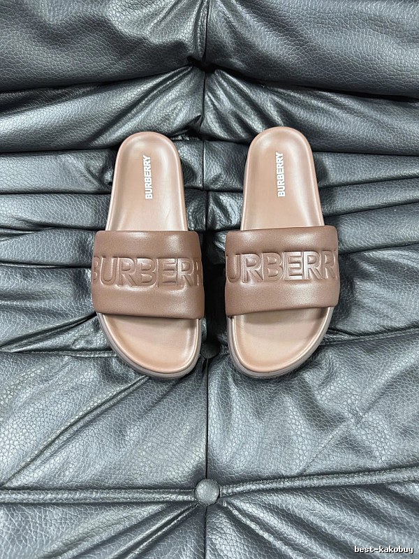 Burberry Embossed Minimalist-Style Brown Slide Sandals
