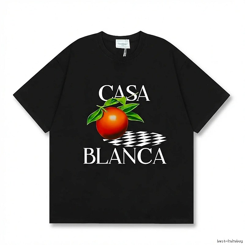 Casablanca orange pattern trendy and cool style black T-shirt