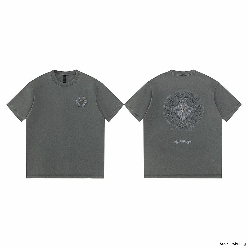 Chrome Hearts Cross Embroidered High Street Dark Grey Short-sleeve T-Shirt