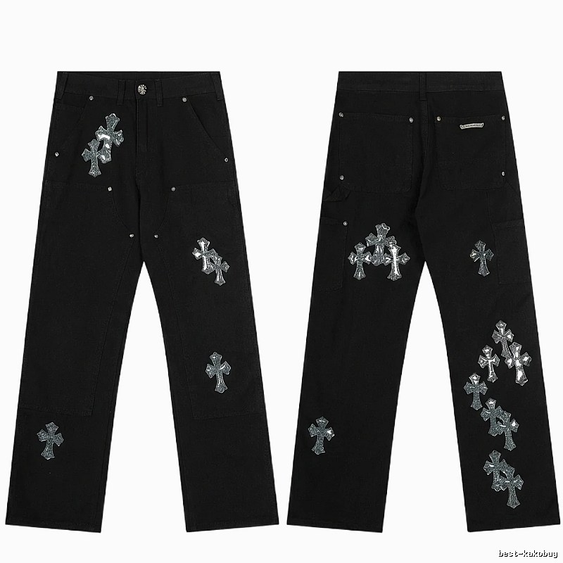Chrome Hearts Cross Trendy Cool Black Pants