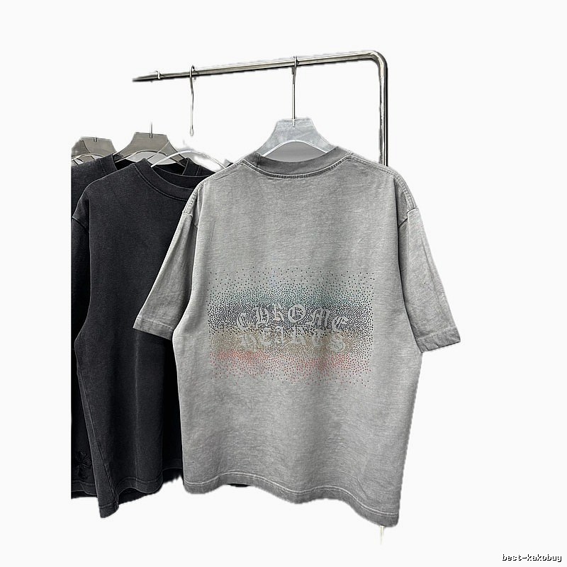 Chrome Hearts Distressed Gradient Hot-fix Rhinestone Gray Short-sleeve T-shirt