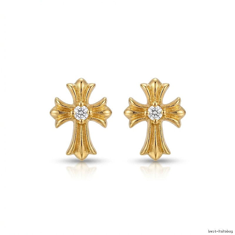 Chrome Hearts Gold Cross Flower Stud Earrings