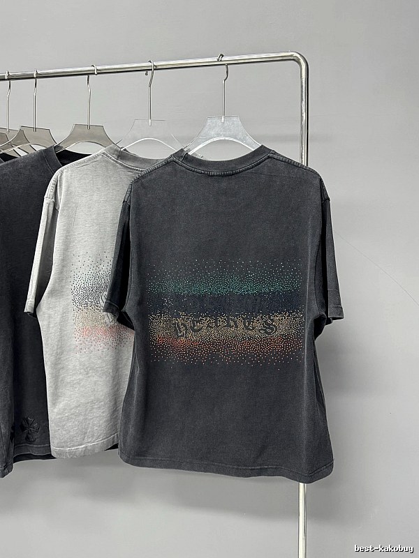 Chrome Hearts Gradient Hot-fix Rhinestone Vintage Distressed Charcoal Black T-Shirt