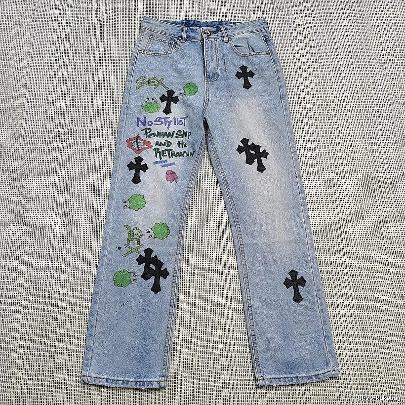 Chrome Hearts Logo Detail Cross patch jeans White Jeans Black with Relaxed Feel