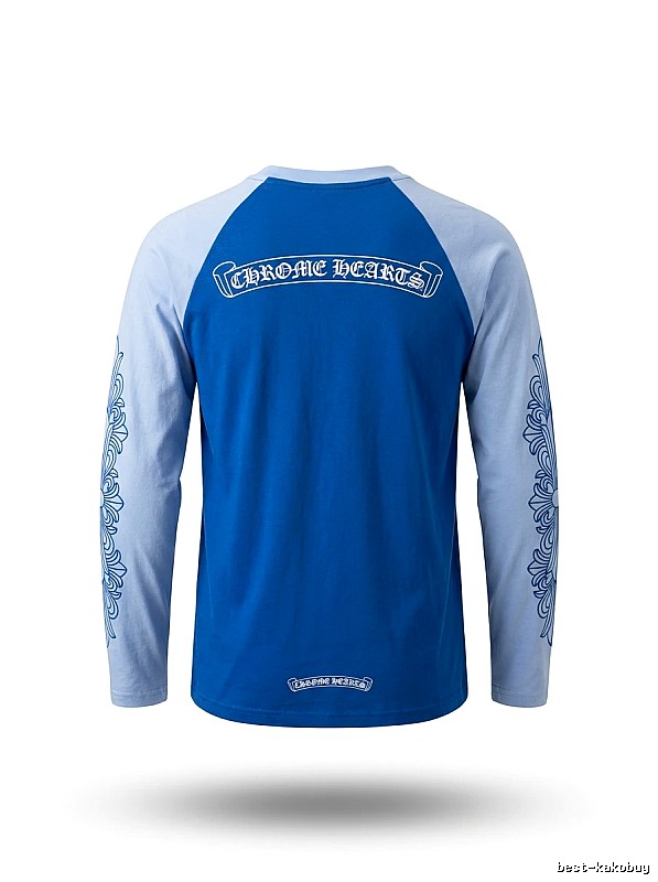 Chrome Hearts retro-style blue and white long-sleeved shirt.