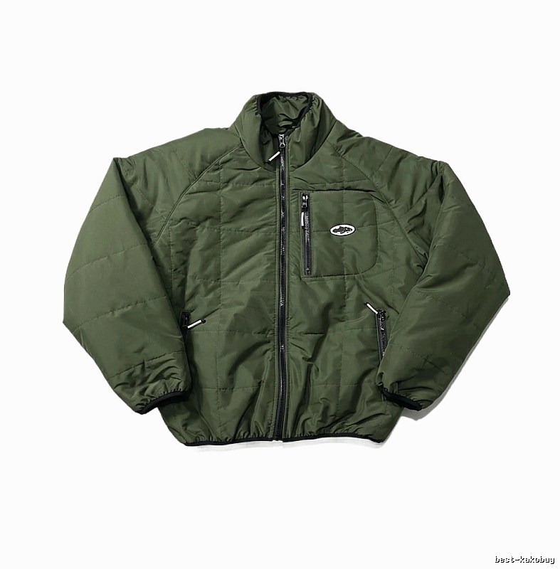 Corteiz Retro Style Olive Green Cotton-padded Coat