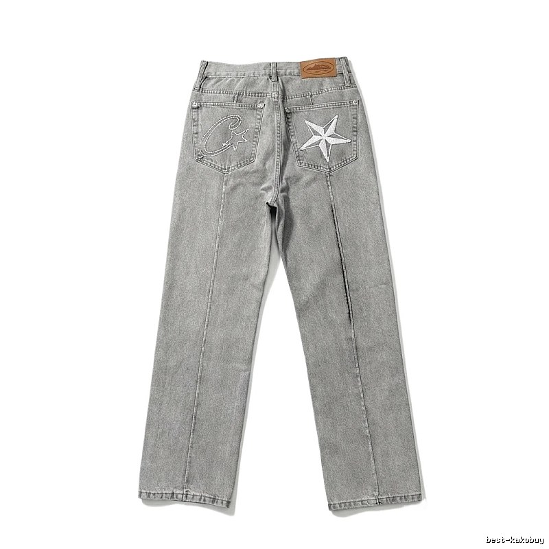 Corteiz Star Embroidered Light Grey Jeans