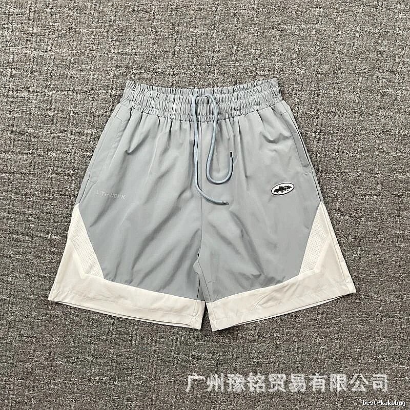 Corteiz Street Style Light Grey and White Colorblock Athletic Shorts