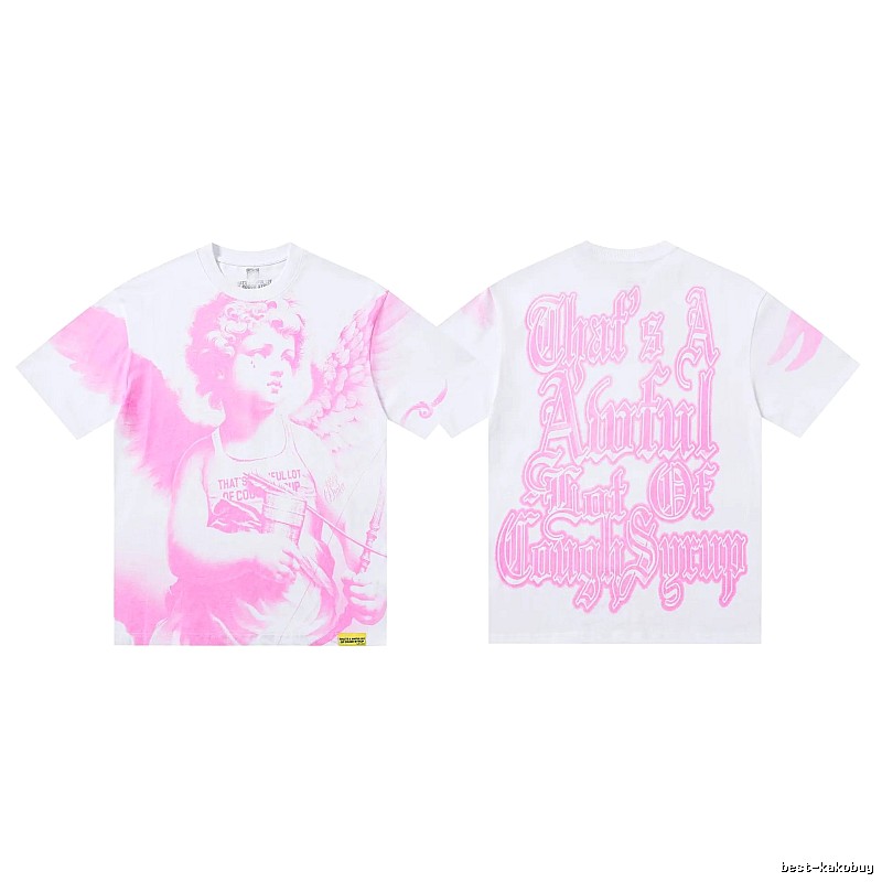 COUGH SYRUP Angel Print Street Style White and Pink T-shirt