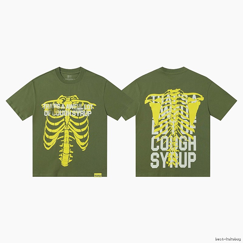 COUGH SYRUP Skeleton Print Street Style Army Green T-shirt