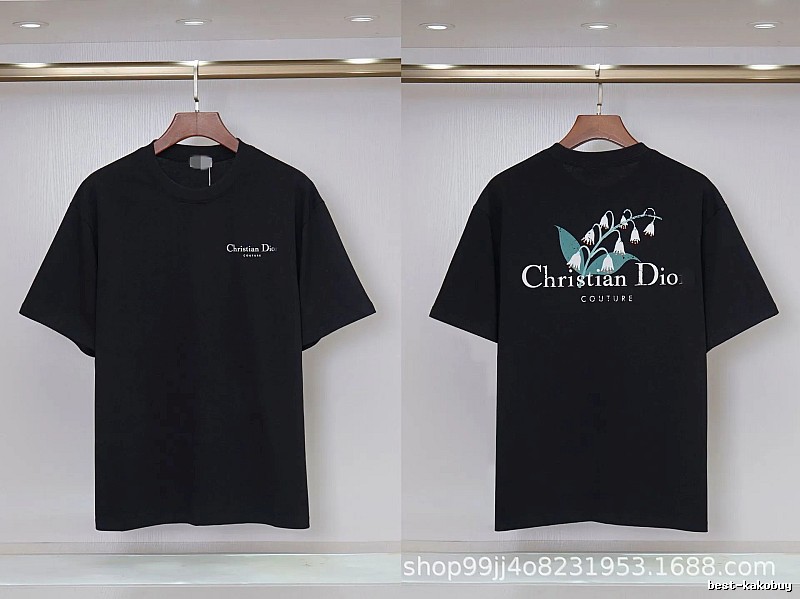Dior Casual Black T-Shirt with Lily of the Valley Print