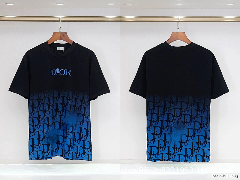 Dior Classic Monogram Trendy Style Black-Blue Gradient T-Shirt