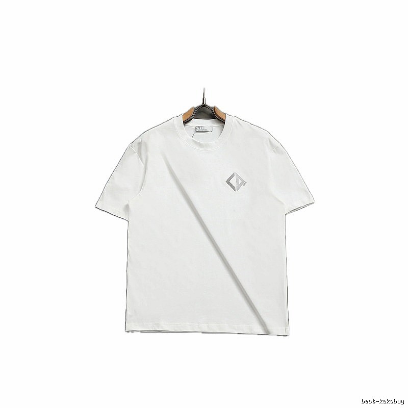 Dior Diamond Check Embroidered Minimalist Style White Short-Sleeve T-Shirt