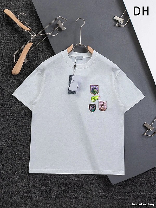 Dior Embroidered Badge Casual Style White Short-sleeve T-shirt