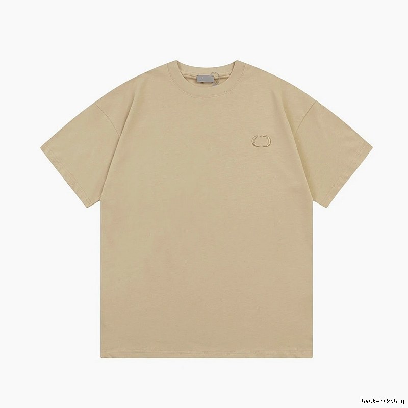 Dior Embroidered Minimalist Style Khaki Short-sleeve T-shirt
