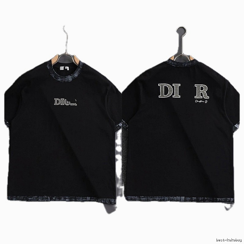 Dior Letter Print Light Luxury Style Black T-Shirt