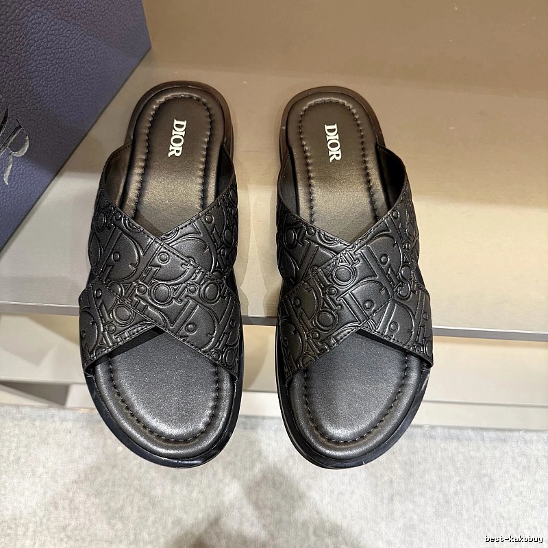 Dior Monogram Collection Light Luxury Style Black Slides