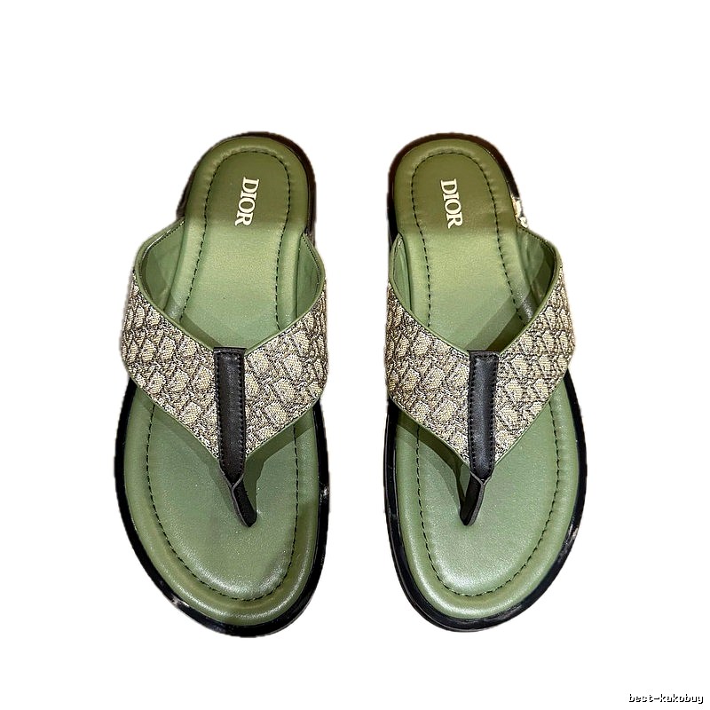 Dior Monogram Light Luxury Style Army Green Flip Flops