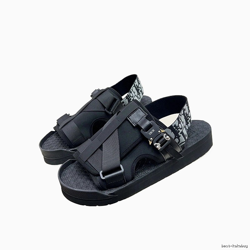 Dior Oblique Light Luxury Style Black and Grey Sandals