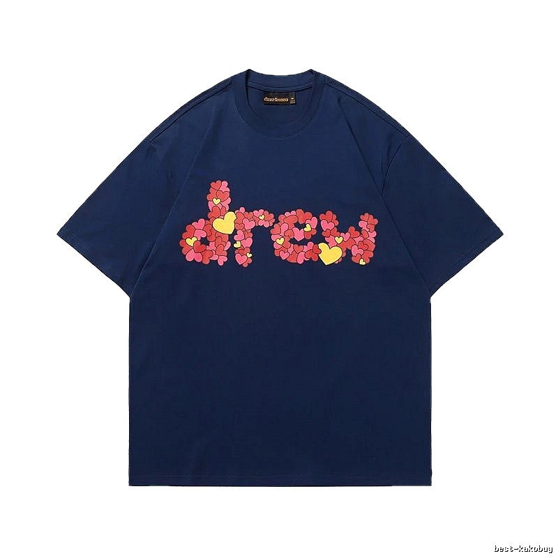 DREW All-over Heart Print Trendy Style Navy Blue Short-sleeve T-shirt