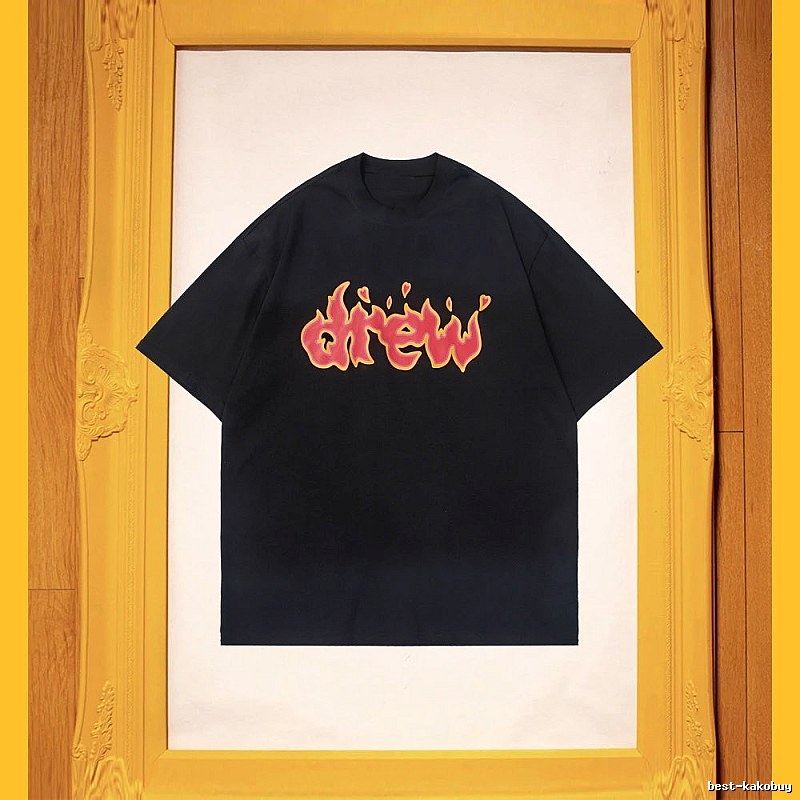 DREW Flame Heart Street Style Black T-shirt