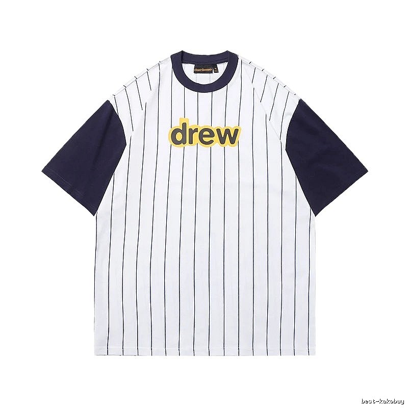 DREW Letter Baseball Style Navy and White Colorblock Short Sleeve T-shirt