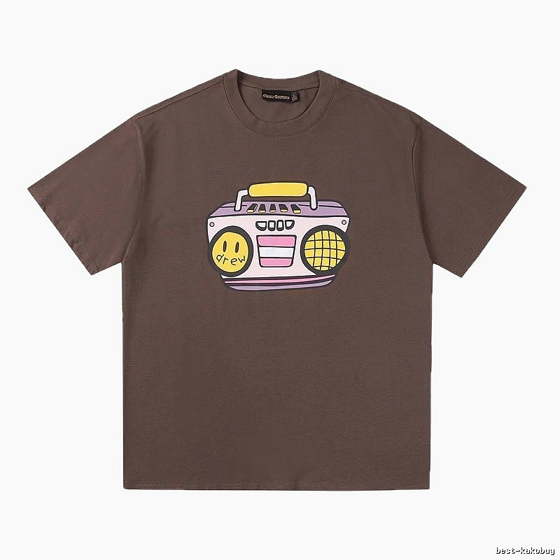 DREW Radio Print Street Style Brown T-Shirt